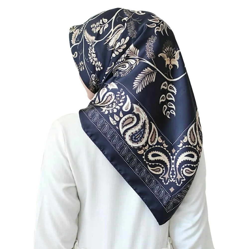 90*90 см мусульманский шелковый шарф Хиджаб Женский исламский платок Малайзия печатных платок femme musulman шарфы квадратные - Цвет: 9