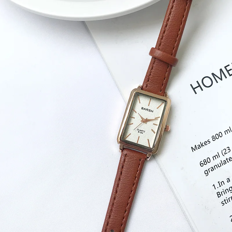 Elegant Simple Rectangle Ladies Watch Brown Quartz Clock 2021 Women's Fashion Casual Retro