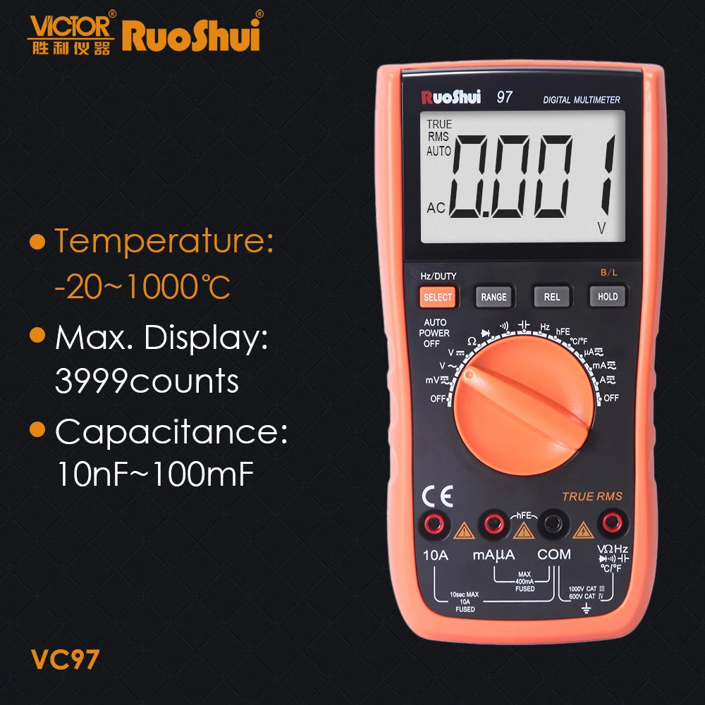 Цифровой мультиметр RuoShui VC97 True RMS 4000 тестер сопротивления конденсатор частота