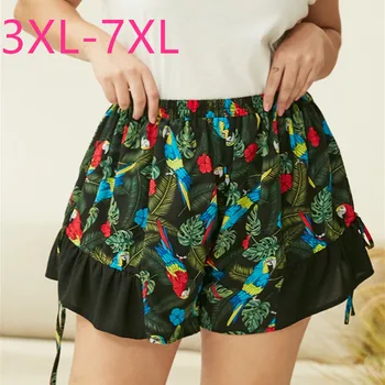 

New 2020 summer plus size shorts for women large loose casual green floral print elastic waist shorts 3XL 4XL 5XL 6XL 7XL