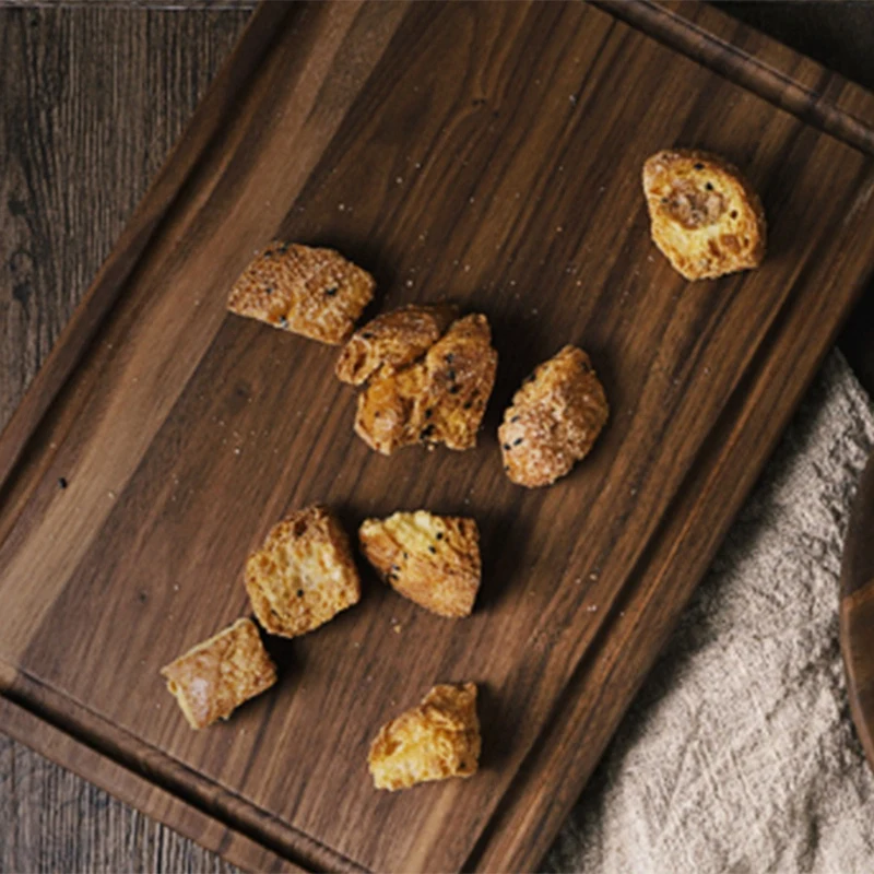 ABUI-Black Walnut Chopping Board Steak Board Solid Wood Steak Tray Preservative Kitchen Cutting Board Slotted Steak Plate Bread