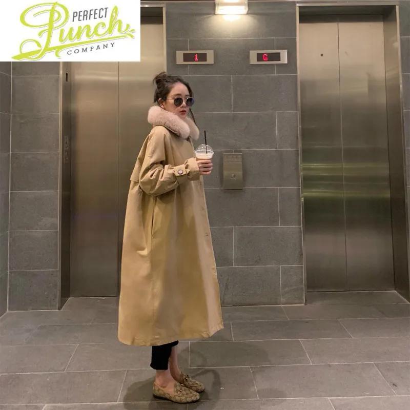 

Пуховик зимний утепленный длинный, женские парки, пальто с воротником из натурального Лисьего меха, женская одежда в Корейском стиле, Chaqueta WPY1281