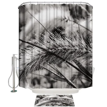 

Grass Landscape With Black And White Background Shower Curtain Set Waterproof Fabric