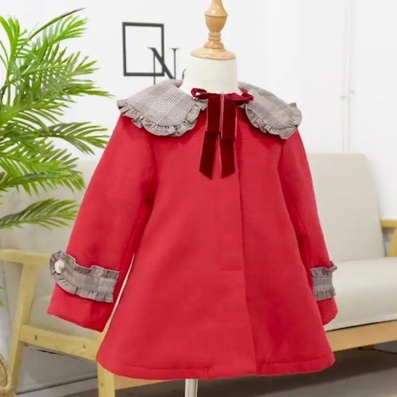 Baby Girl Winter Warm Wool Bow Coat Overcoat Outwear Jacket - Цвет: Красный