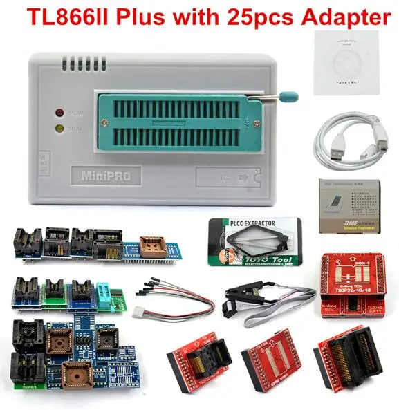 TL866II PLUS 25pcs TL866II Plus Original Universal minipro programmer TL866ii plus nand flash AVR PIC Bios USB Programmer with full adapters - Цвет: TL866II PLUS 25pcs