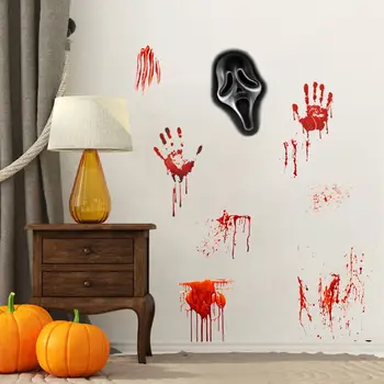 

Horrible Halloween Decoration Bloody Wall Stickers Fingerprint Blooding Handprint Foot Wallpaper Glass Window Halloween Decor