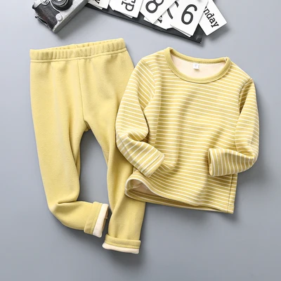 

kid clothes sets winter plus velet thickening warm striped boys home wear baby children long johns girls underwear
