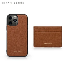 Hiram Beron Personalized Pebble Pattern Leather Card Case for Iphone 13 12 11 Pro Max Gift for Men Dropship