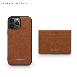 Hiram Beron Personalized Pebble Pattern Leather Card Case for Iphone 13 12 11 Pro Max Gift for Men Dropship
