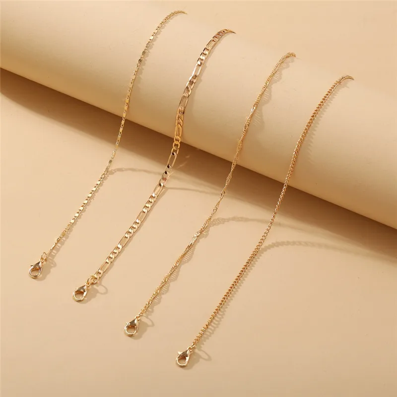LETAPI BOHO 4pcs/set Fashion Gold Color Anklets Set for Women Multilayer Chain Anklet Foot Bracelet Beach Anklet Jewelry - Image 2