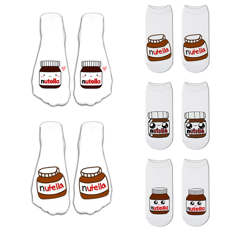 3D принтом Kawaii Nutella носки для девочек милые хлопковые с забавным Femme Повседневные