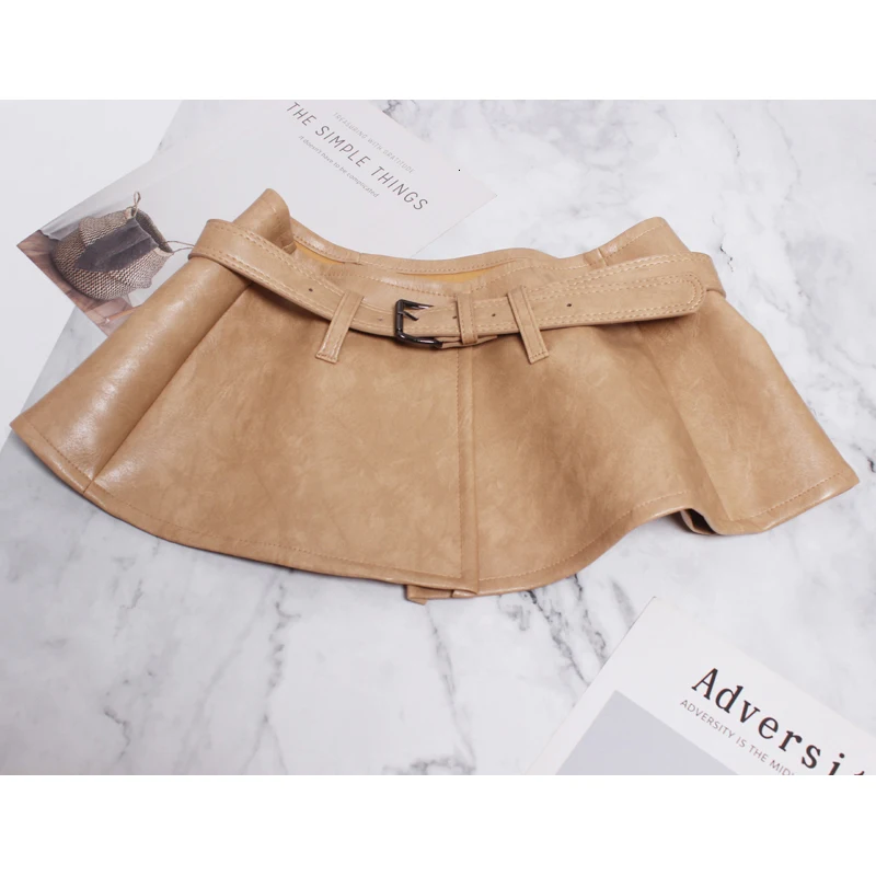 [EAM] Pu Leather Black Multicolor Split Joint Wide Belt Personality Women New Fashion Tide All-match Autumn Winter 1K383 - Цвет: apricot