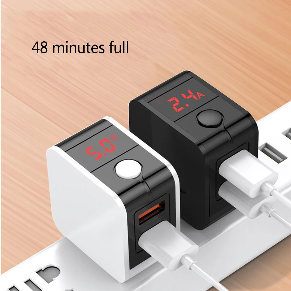 

Portable Travel Wall Charger Phone Tablet 2.4A Digital Display Dual USB Folding Charger US Plug