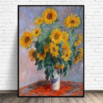 

Claude Monet Famous Sunflower Oil Painting on Canvas Posters and Prints Cuadros Wall Art Pictures For Living Room Home Decor