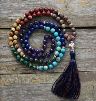

Buddha 7 Chakra 8mm Natural Stone 108 Beaded Mala Necklace Pendant Women Men Yoga Meditation Prayer Tassel Necklaces