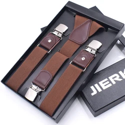Men's Heavy Duty Suspenders Trouser Braces 3.5cm Wide Y Shape 3 Strong Metal Clips Adjustable Elastic Trouser Pants Strap Belt