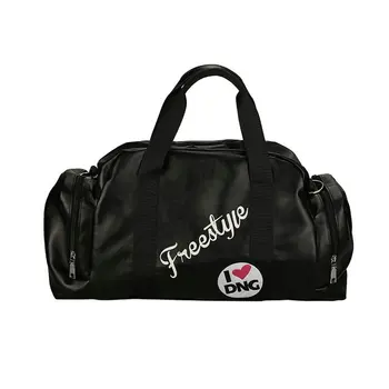 

PUOU 2019 new hot women travel bag pu silver waterproof Couple bag men black letter bright leather tote shoulder messenger pack