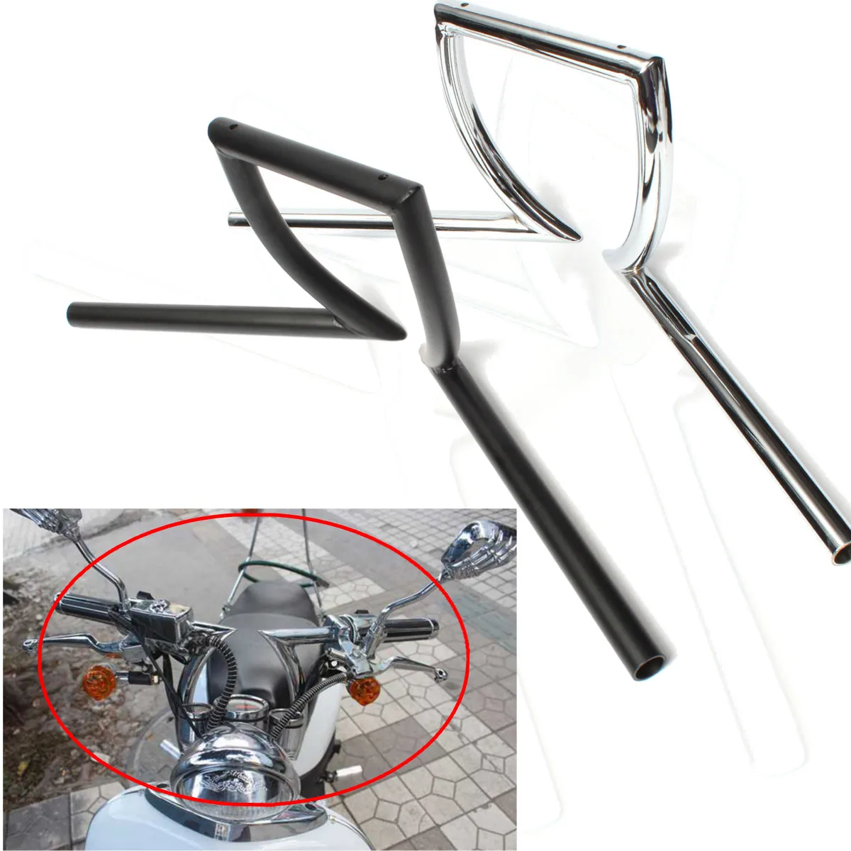 

Hot Sale Sliver/Black Color 7/8 inch Motorcycle Drag Handlebar Z Bar For Yamaha for Suzuki for Honda Chopper Bobber