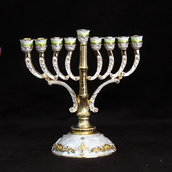 

9 Head Candlestick Lamp Holder Decorated with Enamel Diamond-Encrusted Judaism Retro Golden Tree of Life for Hanukkah Chanukah