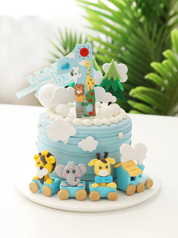 Decoration De Gateau Avec Train D Animaux Pour Enfants Petit Gateau De Fete Pour Le Premier Anniversaire Du Garcon Prince 1 An Aliexpress