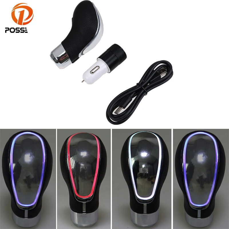 Possbay Car Gear Knob Cover Universal Aluminum Pu Leather Usb Gear