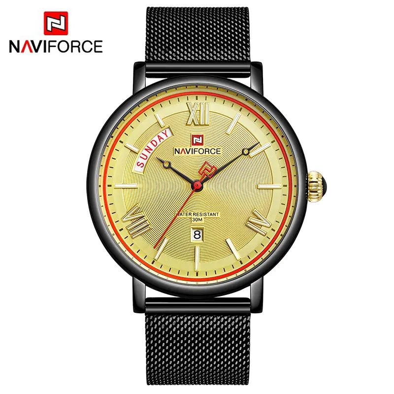 NAVIFORCE новые часы мужские Топ Роскошные брендовые новые модные повседневные Бизнес Кварцевые часы мужские s водонепроницаемые часы Дата Relogio Masculino - Цвет: Black Yellow