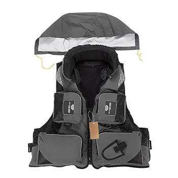 

Adult Fishing Life Vest Professional Reflective Detachable Collar Hooded Waistcoat Jacket