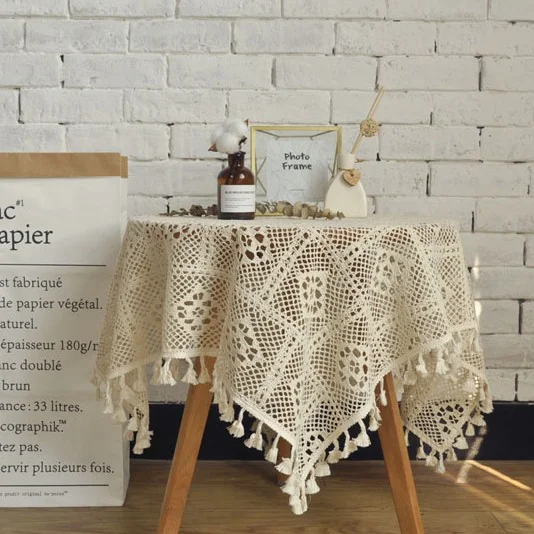  Retro Crochet Lace Tablecloth European and American Style Openwork Handmade Round Tablecloth Table 