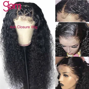 

4x4 Lace Closure Wig Curly Human Hair Wig Pre Plucked With Baby Hair GEM Brazilian Remy Human Hair Lace Front 30 Inch Wig