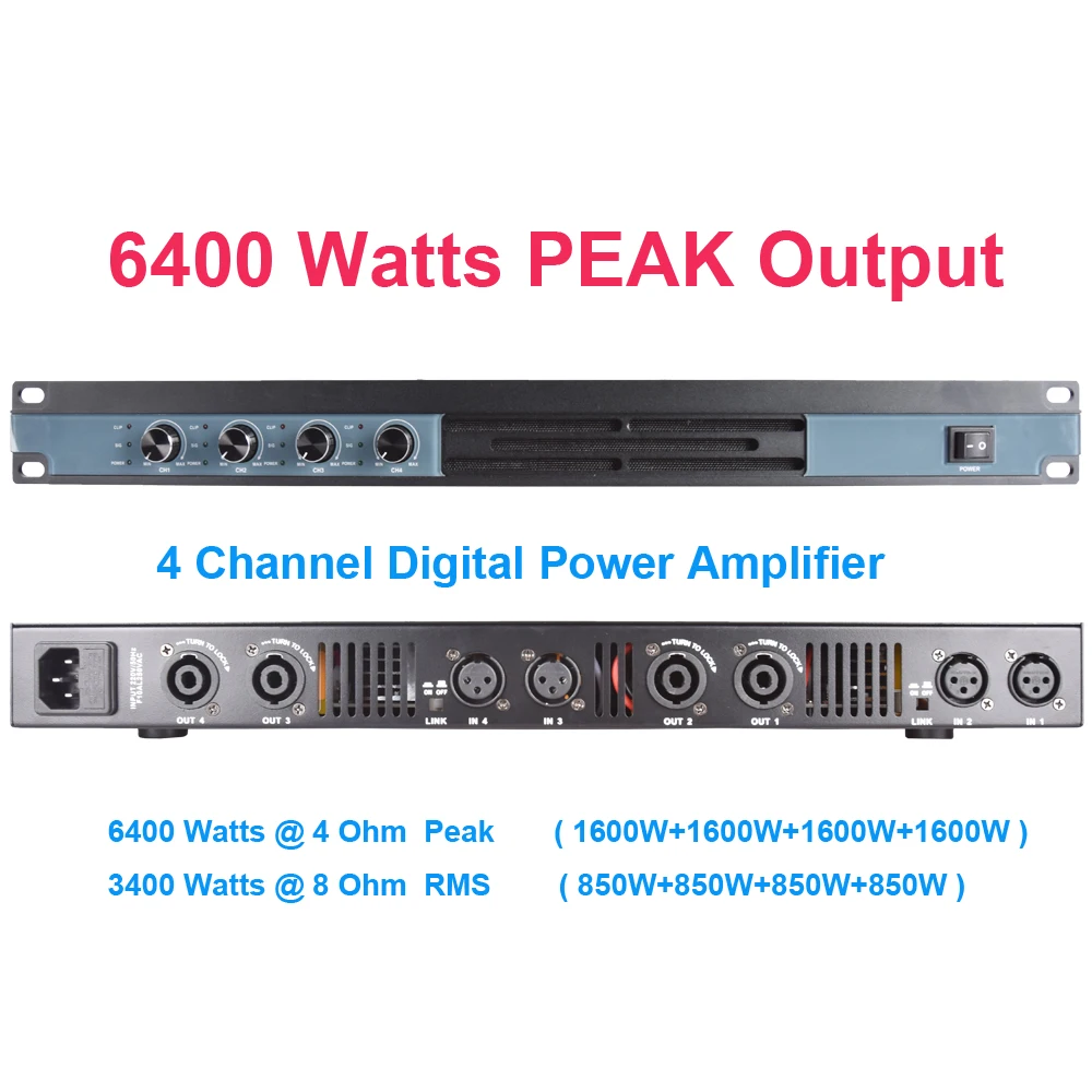 MiCWL 디지털 파워 앰프, 6400W, 4 채널, 5200 와트, 2 파워 버전 스피커, 프리앰프, AMP, 블루, 오렌지
