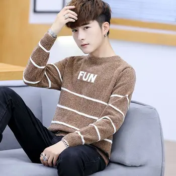 

Spring and Autumn Men's Round Neck Sweater Men's Korean Slim Student Bottoming Knitted Shirt Plus Velvet Thickening