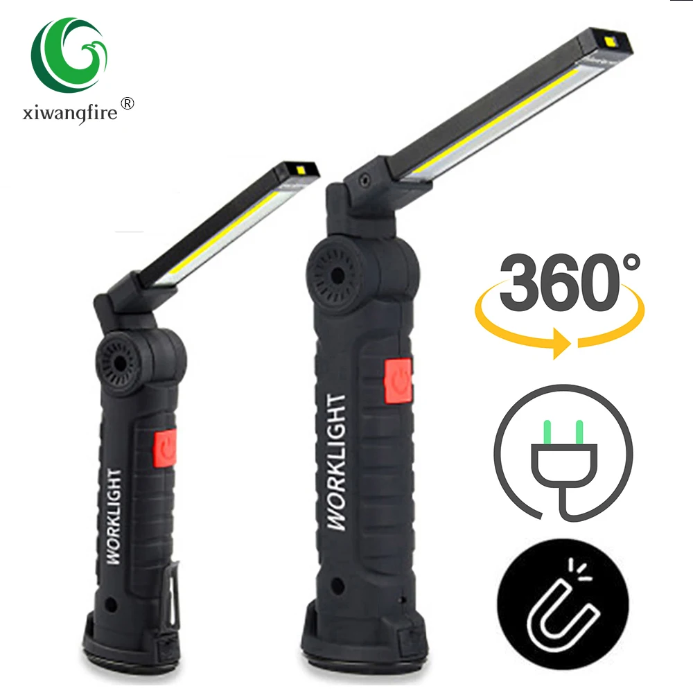 

USB Rechargeable Work COB Flashlight Built-in Battery 360 Zoom Multi Function Folding Light LED Lamp Camping Light 5 Mode Torch