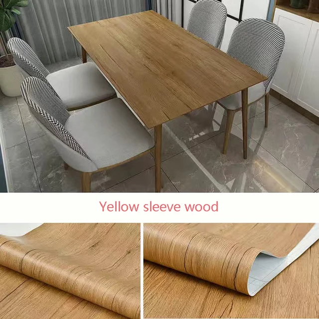 DIY Wood Grain Wallpaper for Kitchen Films Reconditioned Clothes Closet Closet Door Furniture for Home Office Decor Wall Sticker Yellow sleeve wood
