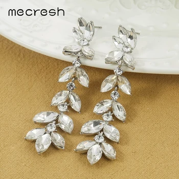 

Mecresh Leaf Branch Crystal Women Dangle Earrings Silver Color Horse Eye Shape Bridal Wedding Drop Earrings for Party MEH1720