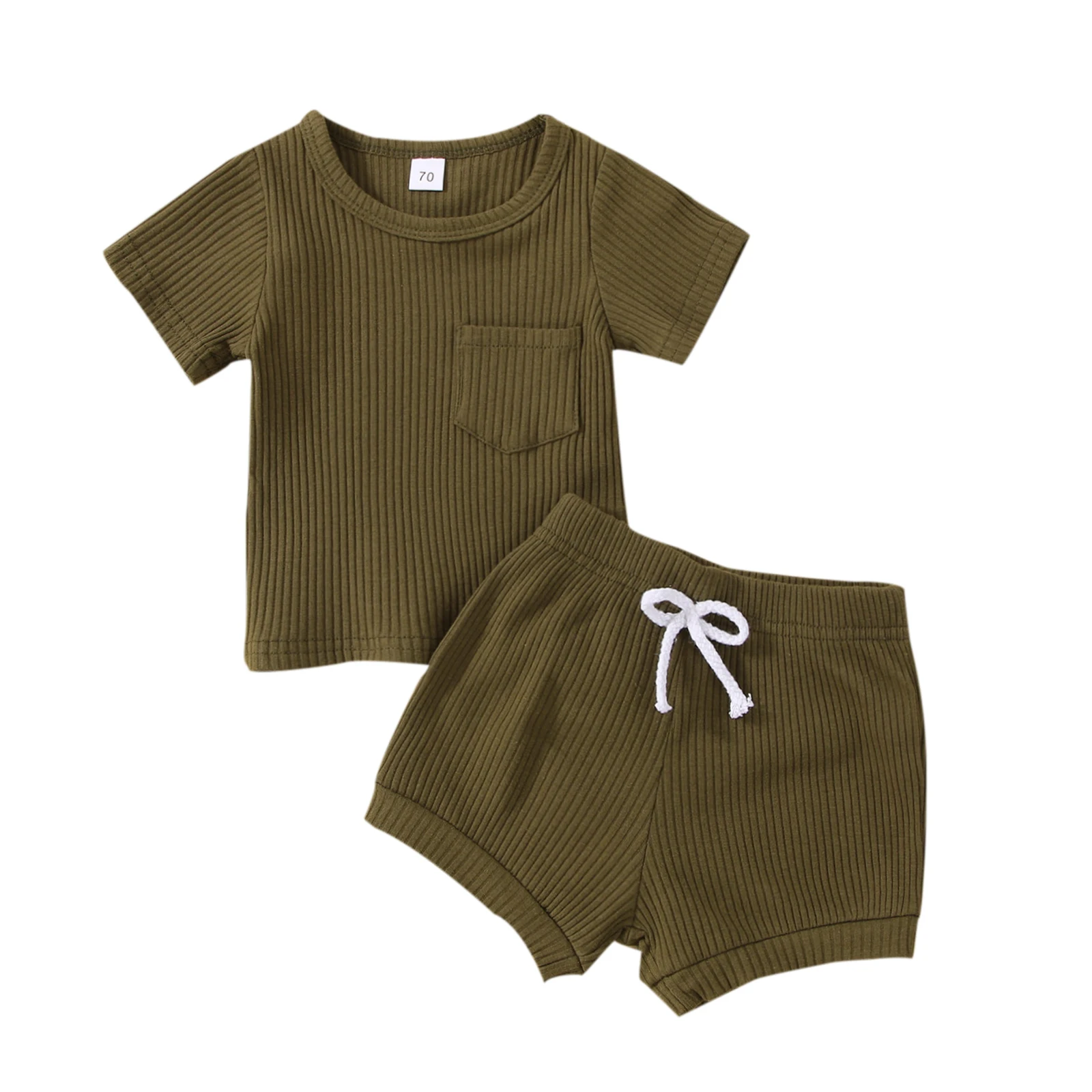 Lioraitiin 0-24M Newborn Infant Baby Girl Boy Outfits Sets Ribbed Knit Short Sleeve T-shirt Short Pant Solid Color Clothes Set Baby Clothing Set cheap Baby Clothing Set
