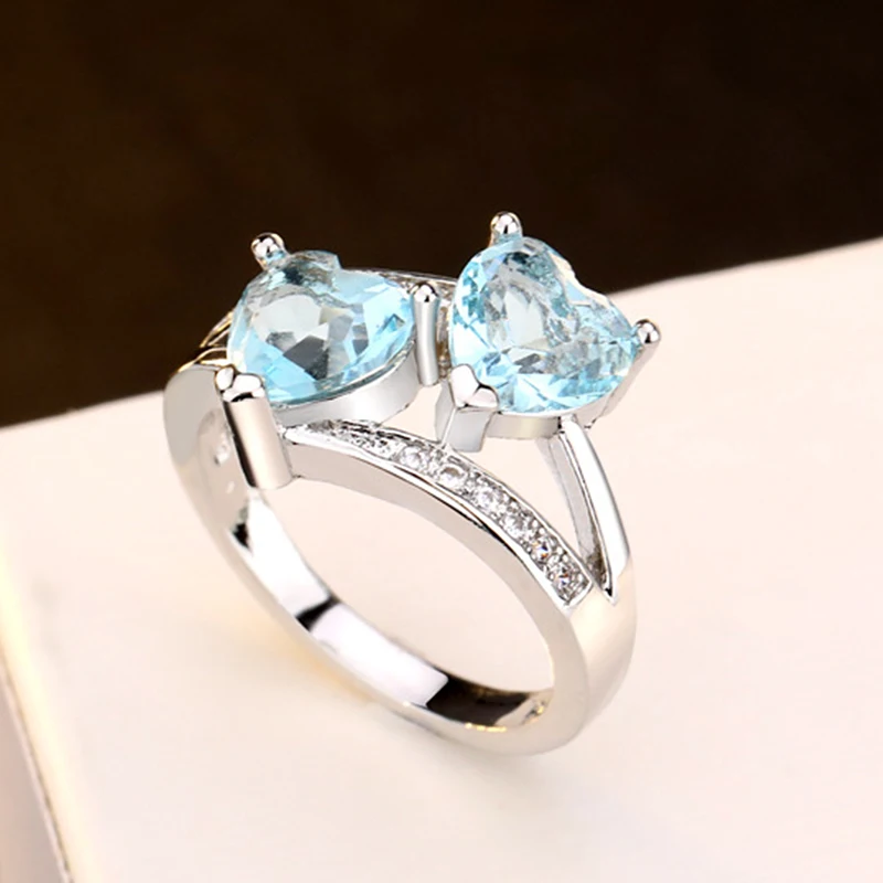 Bague Ringen Top Brand Double Heart Design Topaz Rings For Women