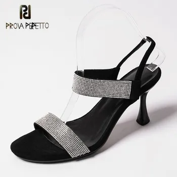 

Prova Perfetto comfort genuine leather sandals rhinestones high-heeled ladies sandals peep toe black shoes woamn fashion pumps