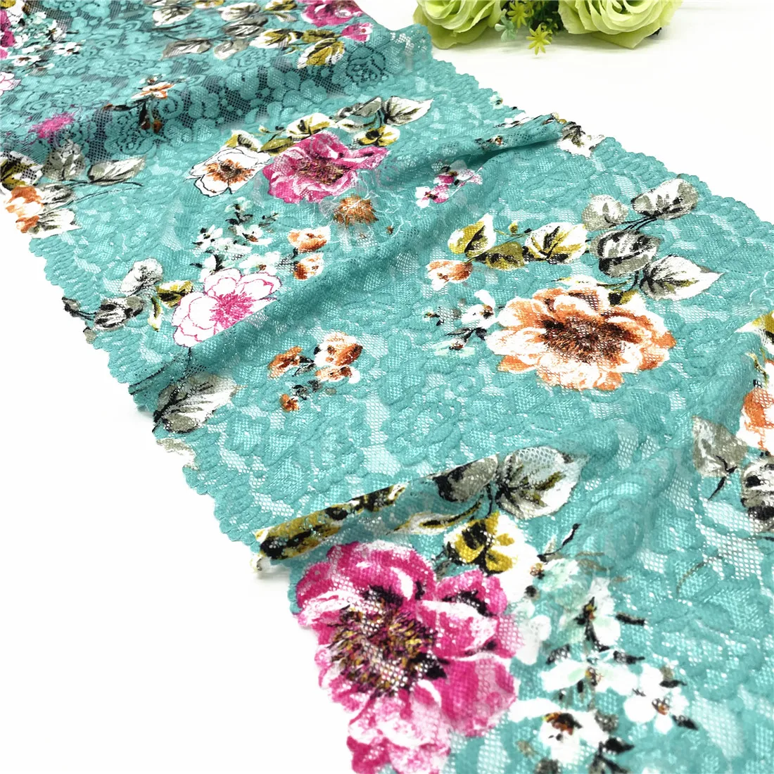 3y/lot Width 11 inch 28cm Floral Green Stretch Elastic Wide Lace Trim Garment Sewing Applique Costume Lace Fabric Skirt Material 6