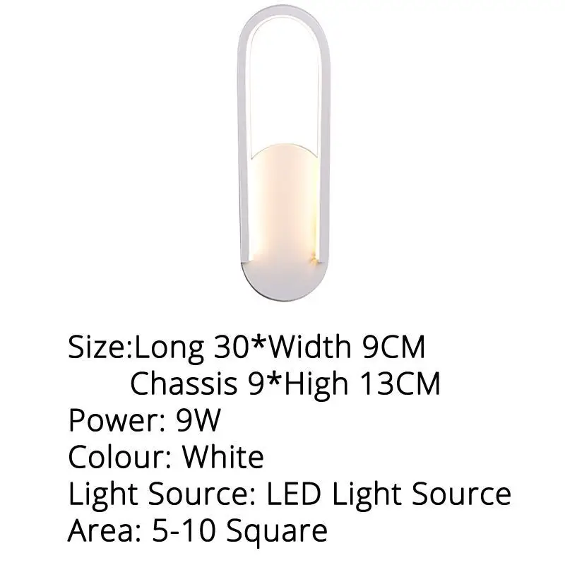Современный светодиодный настенный светильник для гостиной, спальни, коридора, белого и черного цвета, светодиодный настенный светильник - Цвет абажура: White 34x10cm 9w