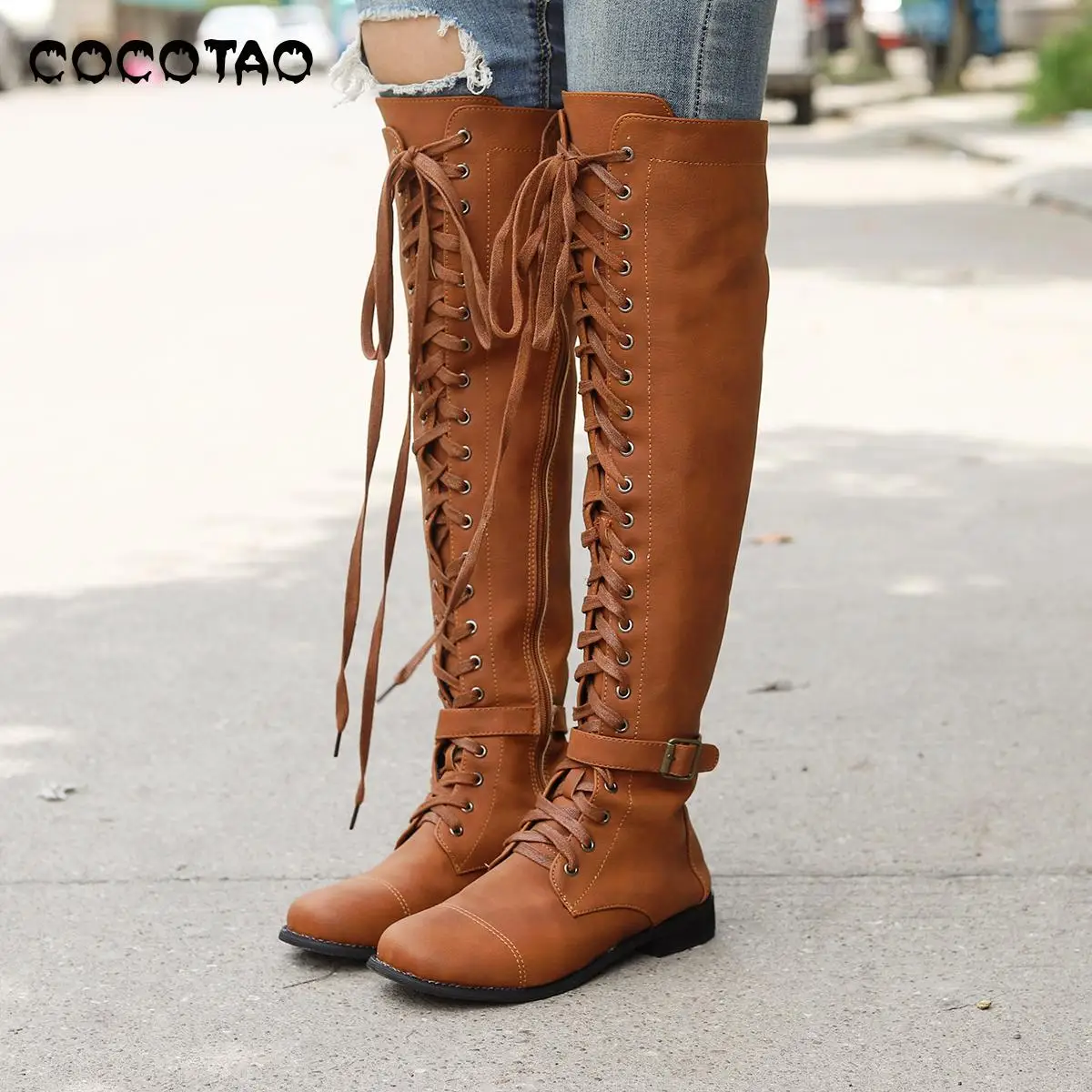 

Big Yards For Women's Shoes New Boots Fall High Boots Pu Knee-high Boots Zipper Boots Female Low Heel Boots Winter Boots