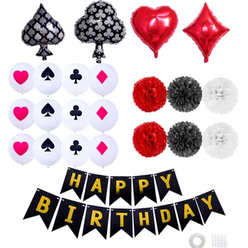 

Game Night Casino Theme Party Decorations Kit Backdrop DIY Home Aluminum Foil Reusable Paper Flowers Happy Birthday Banner
