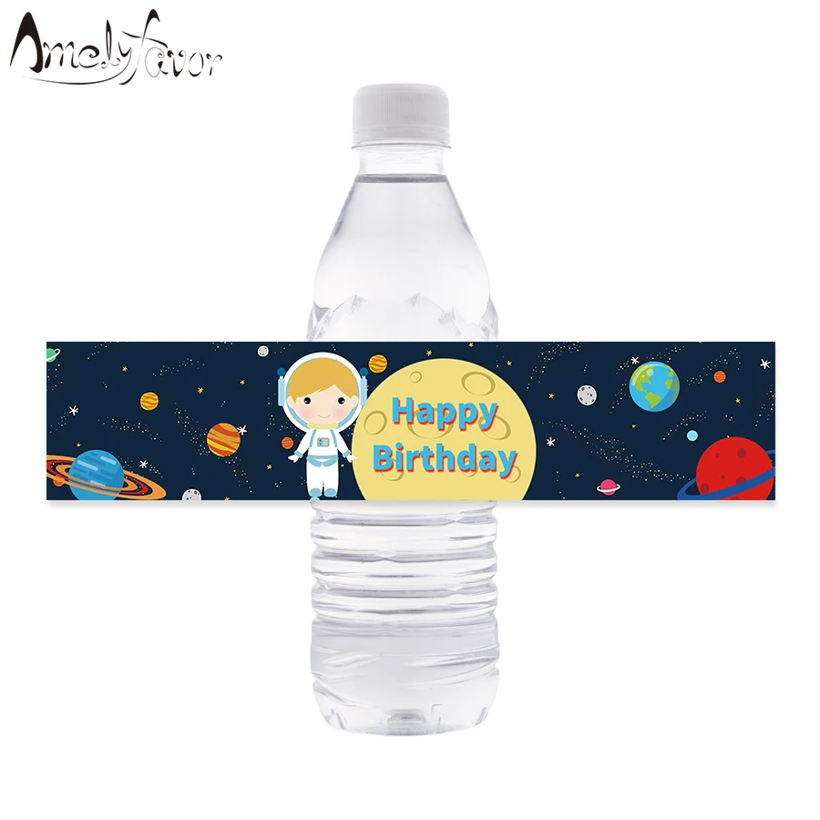 

Space Astronaut Boy Party Water Bottle Label Birthday Party Decorations Kids Party Supplies Personalized Water Bottle Wrapper