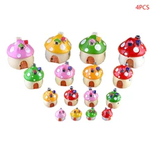 New 4Pcs/Set Mushroom Resin Small House Creative Crafts Miniature Gardening Landscape Pot Fairy DIY Ornament