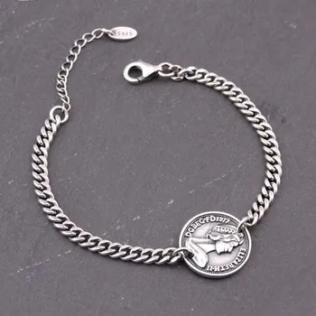 

Buyee 100% 925 Sterling Silver Black Male Bracelet Intricately Carved Virgin Mary Coin Bracelets for Men Women Wedding Jewelry