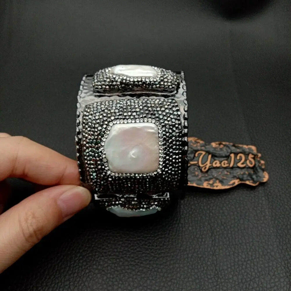 Культивированный белый квадратный жемчужный браслет Кеши