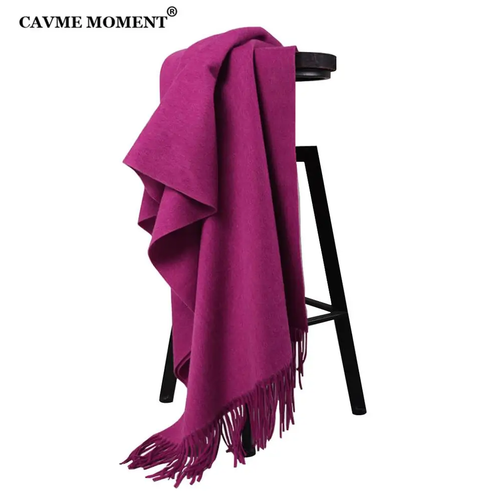 

CAVME 2019 Hot Pink Winter Wool Scarf for Women Patchwork Black Color Ladies Solid Color Woolen Long Scarf 300g 70*200cm
