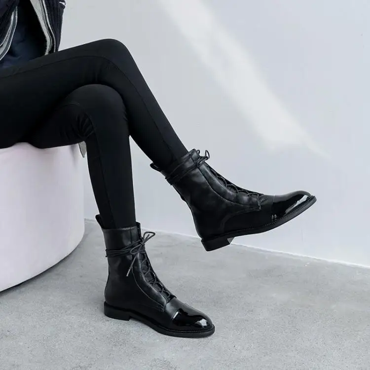 

Timalina Woman Boots Low Heel Martin Boot Woman Fashion Party Flat Bottom Short spring/autumn Boot Round Toe Flat With Ankle