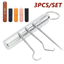 3Pcs Protable Toothpick Set Stainless Steel Toothpick Metal Flossing Reusable Toothpick with Storage Bag Teeth Cleaning Tools