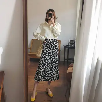 

Women's Summer Skirt Daisy Floral Print Vintage Looks Thin A-line Midi Skirts