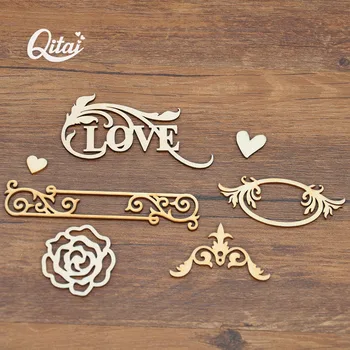 

QITAI 36Pcs/lot LOVE and FLOWER Wooden Plywood Decorative DIY Scrapbooking Embellishment Craft Creative Products by hand WF270